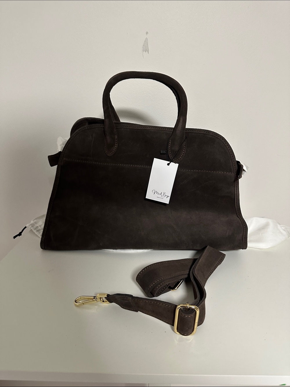 MADBAG Chocolate Brown Suede Handbag, NWT